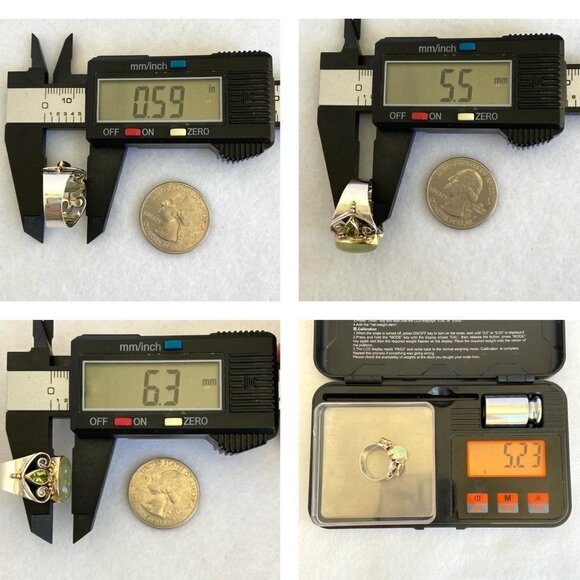 Michou Sterling Silver 925 Vermeil Oval Prehnite Peridot Scrollwork Ring Sz 6.25 - Picture 11 of 16